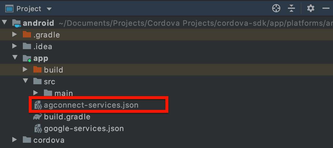 agconnect-services.json importado Proyecto Android Studio